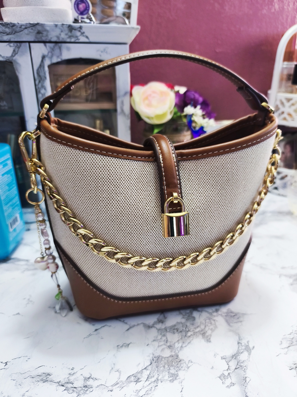 Mango Beige Chestnut Cute Mini Bucket Bag